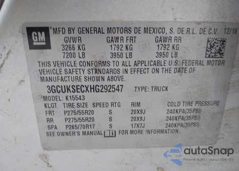 2017 Chevrolet Silverado 1500 2Lz из США, поврежденный, VIN 3GCUKSECXHG292547